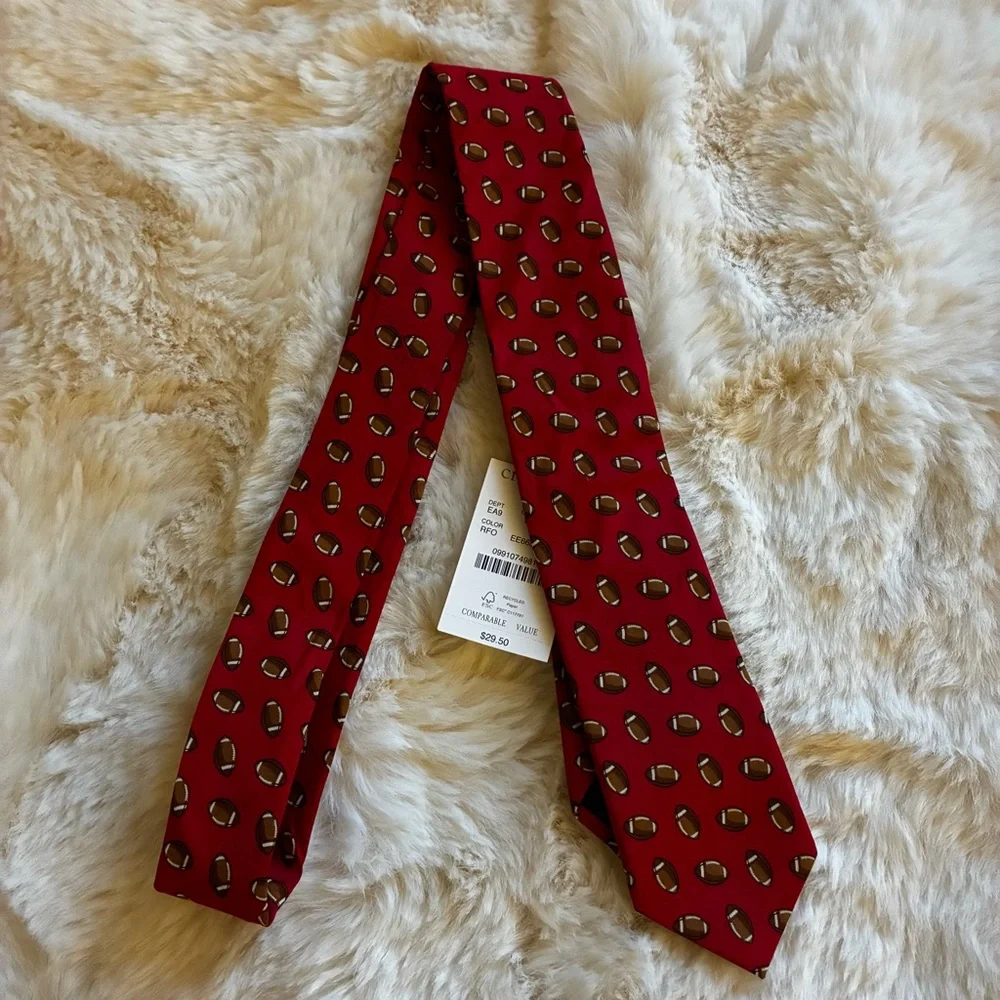Bundle (2) Crewcuts NWT red football necktie 52” & red & blue necktie cotton